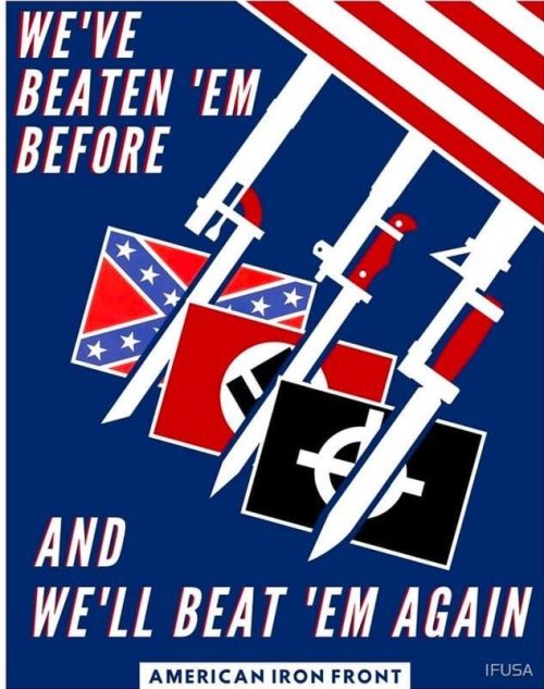 Плакаты с лозунгом: «Мы били их раньше. Мы побьем их снова».