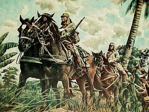 Офицеры японской армии на лошадях. Сингапур 1942 г.
