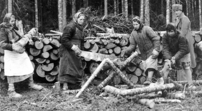 Группа польских женщин работает в лесу. 22 ноября 1940 года, под Свердловском.