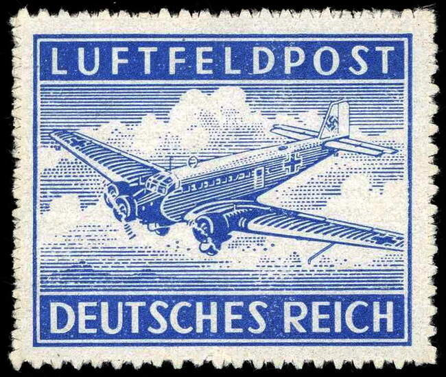 Марка воздушной военно-полевой почты с изображением транспортного «Юнкерса» Ju 52.