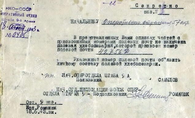 Пример нумерации полевой почты с литерой «Д».