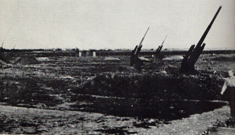 Батарея немецких 88-мм зенитных орудий вокруг нефтеперерабатывающего комплекса в Плоешти, которая нанесла урон американским бомбардировщикам B-24 «Либерейтор» во время налёта. Июль 1943 г.